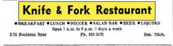 Knife & Fork Restaurant - June 1972 Ad